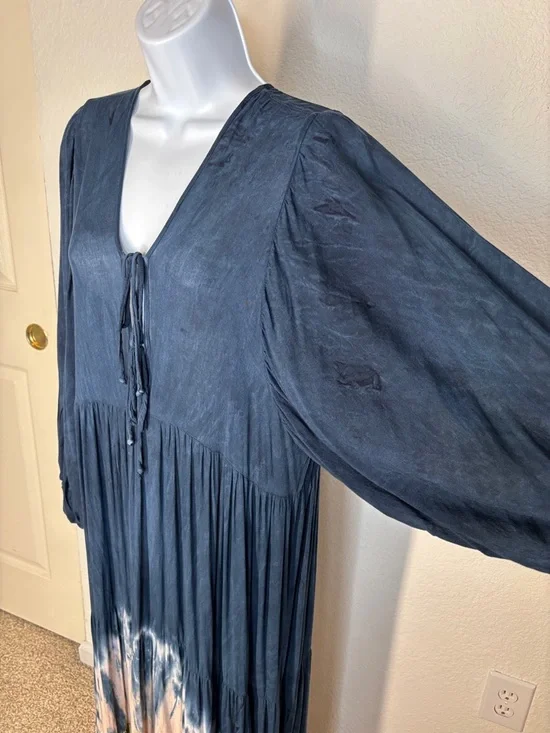 Young Fabulous & Broke Dawn Navy Tie Dye Maxi Dress Bohemian Large - Picture 8 of 16